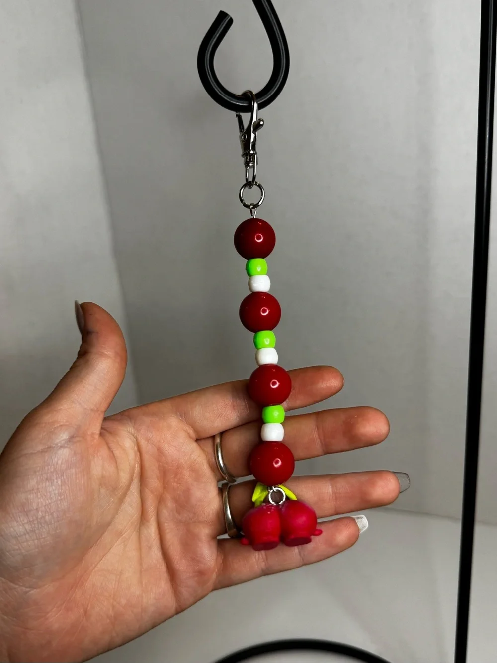 Shopkins Cherry Bead Keychain in Red, Green, White